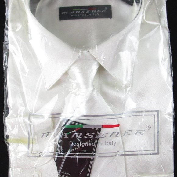 NWT Mansenee Boy's White Ivory Dress Shirt & Tie Set, Size 12 - Picture 1 of 2